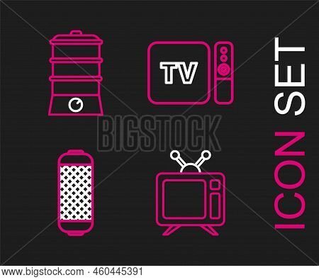 Set Line Television, Stereo Speaker, Tv Box Receiver And Player With Remote Controller And Double Bo