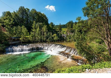 Small Waterfall Of The Radovna River In Radovna Valley Near The Small Village Of Zgornje Gorje, Trig