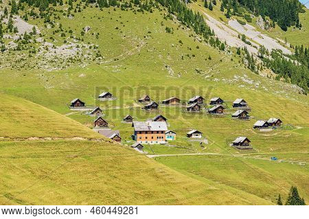 Group Of Chalets Below The Osternig Or Osternig Mountain Peak, Italy-austria Border, Feistritz An De