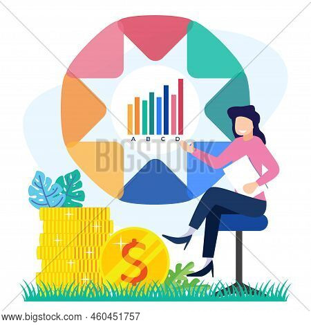 Stock Trading Concept Flat Style Vector Illustration. Businessman Analyzing Stock Market With Charts