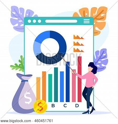 Stock Trading Concept Flat Style Vector Illustration. Businessman Analyzing Stock Market With Charts