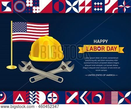 Happy Labor Day Usa Neo Geometric Poster Vector Illustration September 5 Celebration. Flag, Realisti