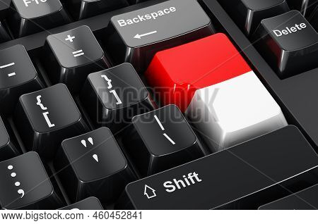 Indonesian, Monacan Flag Painted On Computer Keyboard. Online Business, Education In Indonesia, Mona
