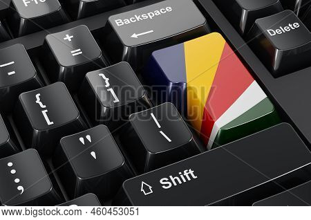 Seychelloise Flag Painted On Computer Keyboard. Online Business, Education In Seychelles Concept. 3d