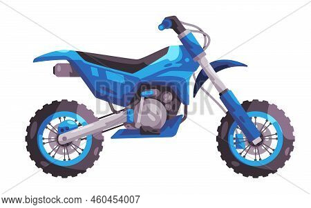 Motocross Motorsport Illustration Of Adventure Off-road Motorcycle Bike Side View Blue Color