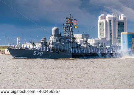 Russia. Kronstadt. July 31, 2022. A Small Rocket Ship On The Parade Of The Navy.