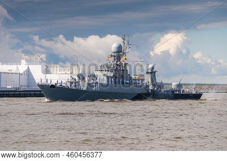 Russia. Kronstadt. July 31, 2022. A Small Anti-submarine Ship On The Parade Of The Navy.