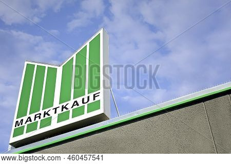 Senden, Germany - August, 05, 2022: Marktkauf Supermarket Outdoor Billboard Against Cloudy Sky. Mark