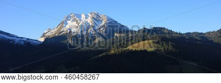 Mount Fluebrig In Early Morning. View From Innerthal, Schwyz Canton.