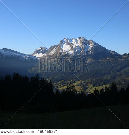 Mount Fluebrig On A Autumn Morning. Mountain In Schwyz Canton.