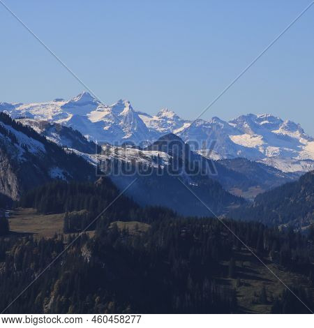Mount Uri Rotstock And Other Mountains Seen From A Hill Above Innerthal.
