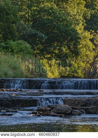 A Section Of The Prairie Creek Ledge Falls Is Bathed In Early Morning Reflected Light, Desplaines Ri