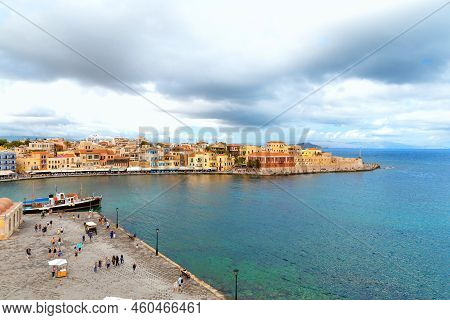 Chania, Crete, Greece - August 26, 2022. Landmarks Of Crete - Beautiful Venetian Town Chania In Cret