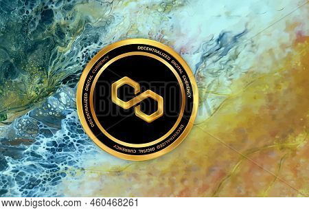 Polygon-matic  Virtual Currency Images. 3d Drawings. Digital Money Logo
