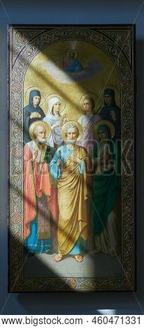 Finland, Heinavesi, Uusi Valamo - July 25, 2022. Uusi-valamo Orthodox Monastery, Church Interior Ins