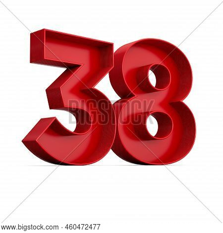 Red Digit 38 Or Thirty Eight With Inner Shadow Isolated On White. 3d Illustration
