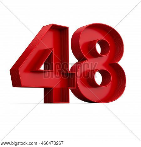 Red Digit 48 Or Forty Eight With Inner Shadow Isolated On White. 3d Illustration