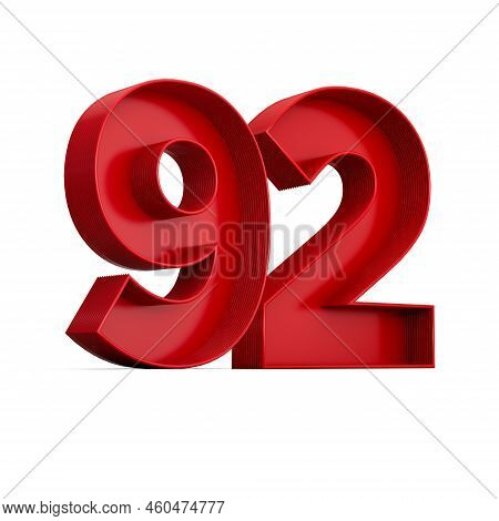 Red Digit 92 Or Ninety Two With Inner Shadow Isolated On White Background . 3d Illustration