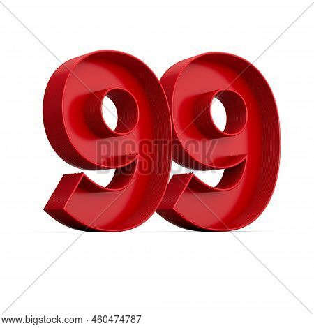 Red Digit 99 Or Ninety Nine With Inner Shadow Isolated On White Background . 3d Illustration