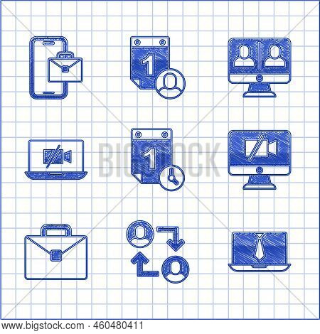 Set Time Management, Project Team Base, Video Chat Conference, Camera Off Computer, Briefcase, Lapto