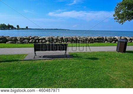Bench Infront Of Lake Vattern In Vadstena Sweden