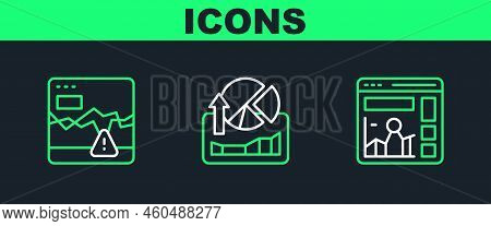 Set Line Website With Growth Graph, Failure Stocks Market And Stocks Graphs Icon. Vector