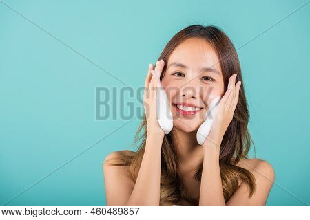 Asian Woman Face Wash Exfoliate Scrub Soap Foam With Skincare Cleansing, Portrait Beautiful Female S