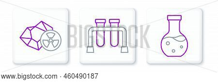 Set Line Test Tube, Radioactive And Icon. Vector