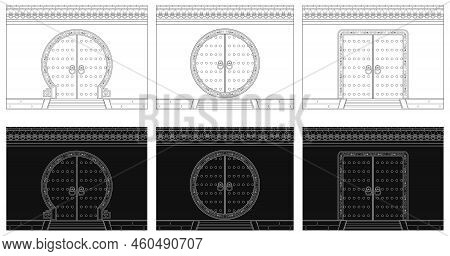 Layered Editable Vector Illustration Silhouette Of A Gate On The Wall With Ancient Chinese Tradition