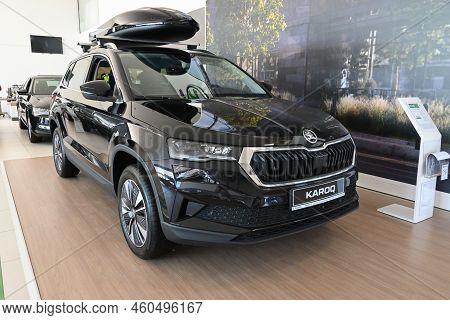 Gdansk, Poland - August 27, 2022: New Model Of Skoda Karoq Presented In The Car Showroom Of Gdansk