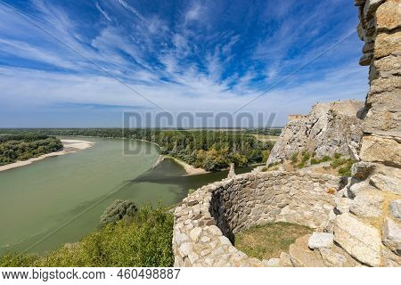 Ruins Of Devin Castle And Dunabe River Near City Bratislava, Slovakia.
