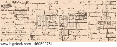 Brick Wall Texture Grunge Set. Architecture, Construction, Building Backdrop. Bricks, Cement, Concre