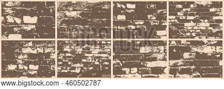 Brick Wall Texture Grunge Set. Architecture, Construction, Building Backdrop. Bricks, Cement, Concre