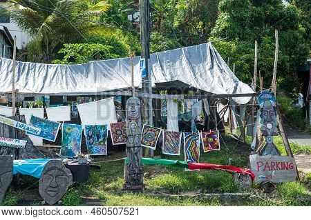 Castries, St Lucia -may 4 - Native Art For Sale At A Roadside Market On May 4 2022 In Castries, St L