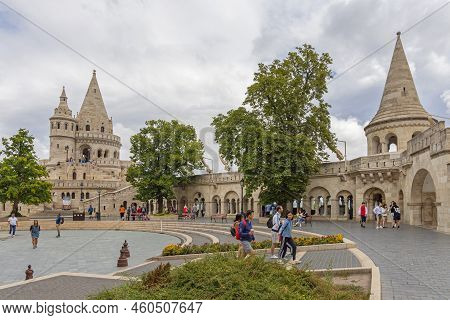 Budapest, Hungary - July 31, 2022: Fisherman Bastion Halaszbastya Monument Located Near Buda Castle 