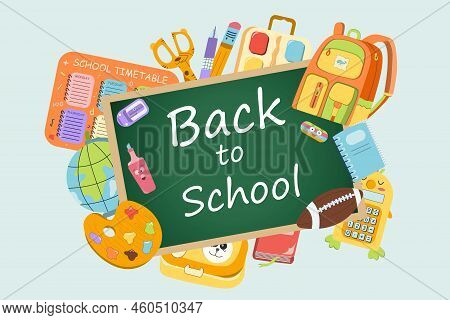 Back To School Background With Supplies. Colorful Vector Illustration
