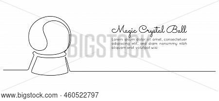 One Continuous Line Drawing Of Crystal Ball. Mafic Glass Globe For Concept Predict Fortune Teller In