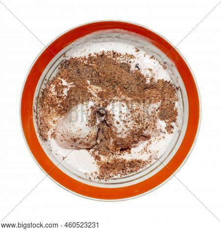 Creamy Ice Cream With Chocolate Chips.a Bowl With Ice Cream In Chocolate Chips.ice Cream With Chocol