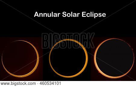 Annular Solar Eclipse Phases Isolated On Black Background. Elements Of This Image Were Furnished By 