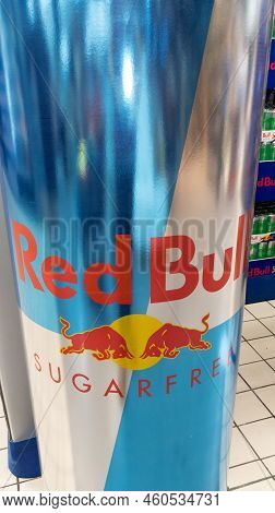 Bordeaux , Aquitaine  France - 08 22 2022 : Red Bull Sugar Free Advertising Can In Store Market Redb