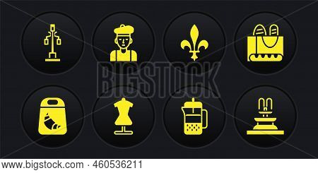 Set Croissant Package, French Baguette Bread, Mannequin, Press, Fleur De Lys, Man, Fountain And Stre