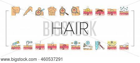 Ingrown Hair Problem Treatment Icons Set Vector. Ingrown Hair Shaving And Depilation With Laser Elec
