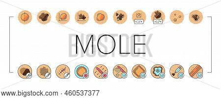 Mole Skin Problem And Disease Icons Set Vector. Asymmetrical And Uneven Borders Melanoma, Laser And 