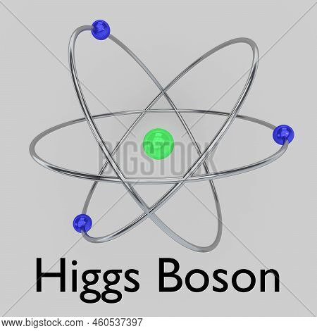 3d Illustration Of An Atom With Higgs Boson Title, Isolated Over Gray Bakground.