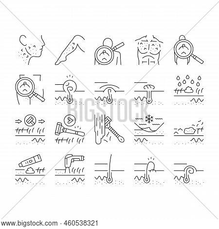 Ingrown Hair Problem Treatment Icons Set Vector. Ingrown Hair Shaving And Depilation With Laser Elec