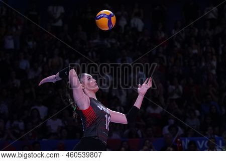 Ankara, Turkiye - June 04, 2022: Gunes Zehra Serves During Bulgaria Vs Turkiye Vnl Pool Match In Ank