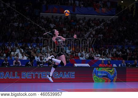 Ankara, Turkiye - June 04, 2022: Baladin Hande Serves During Bulgaria Vs Turkiye Vnl Pool Match In A