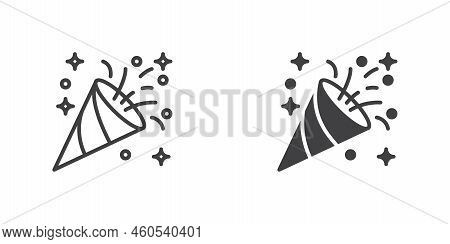 Confetti Popper Icon, Line And Glyph Version, Outline And Filled Vector Sign. Linear And Full Pictog