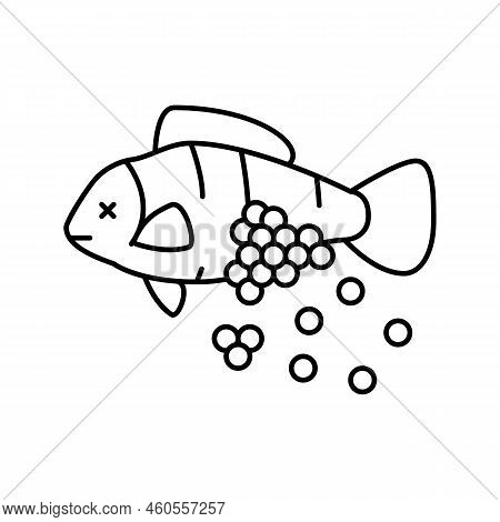 Plastic Microbeads In Fish Line Icon Vector. Plastic Microbeads In Fish Sign. Isolated Contour Symbo