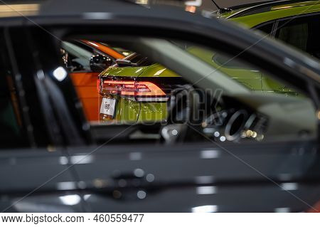 Riga, Latvia, April 29, 2022: Lots Of New Shiny Cars, Selective Focuss, Boheh, Details, Close-up, Tr